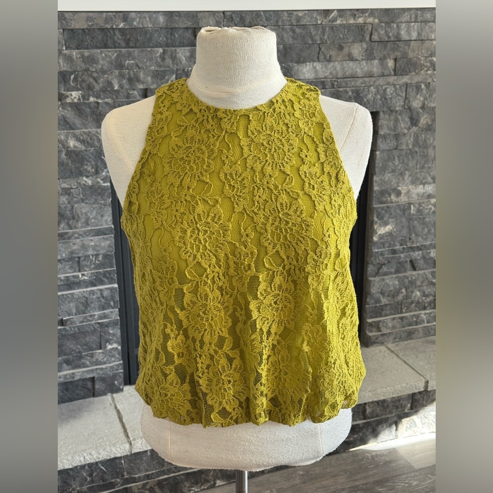 NWOT Anthropologie Dolan Chartreuse Lace Sleeveless Blouse SMALL